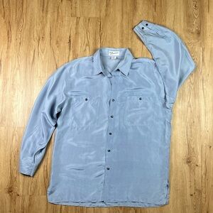 100% Silk Resort Shirt Mens L Blue Button Down Lightweight Cruise Vacation